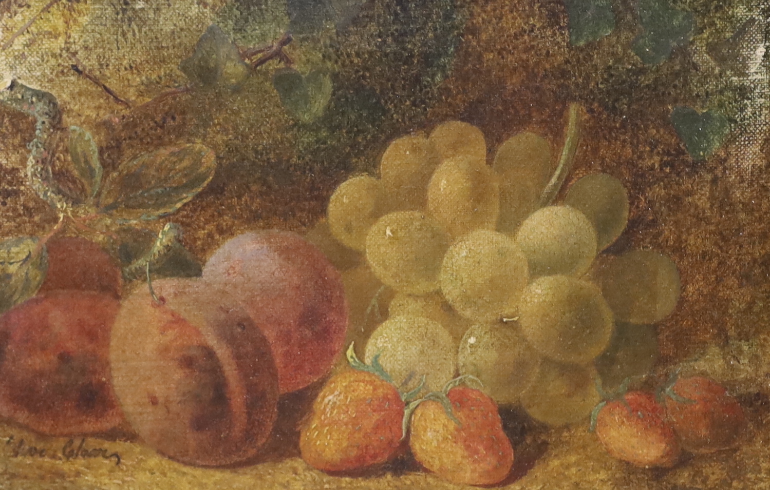 Oliver Clare (1853-1927), pair of oils on canvas, Still lifes of fruit and flowers, each signed, 17 x 24cm, ornate gilt framed